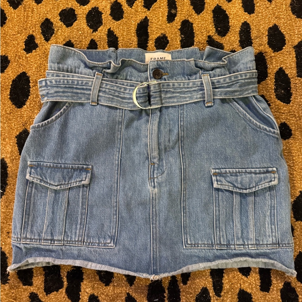 Frame Denim Denim Mini Skirt with Belt
